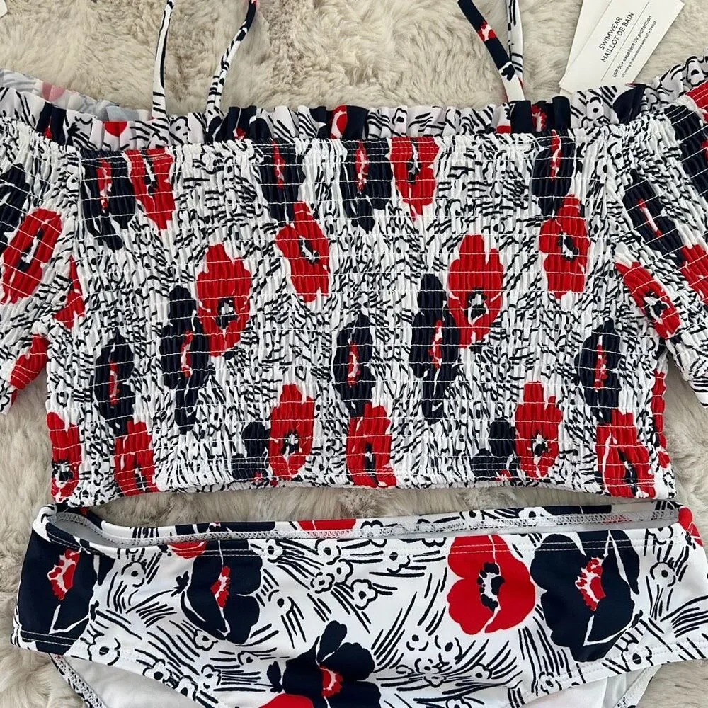 Janie and Jack Recycled Floral Cold Shoulder Back 2-Piece Swimsuit Size 16 Girls